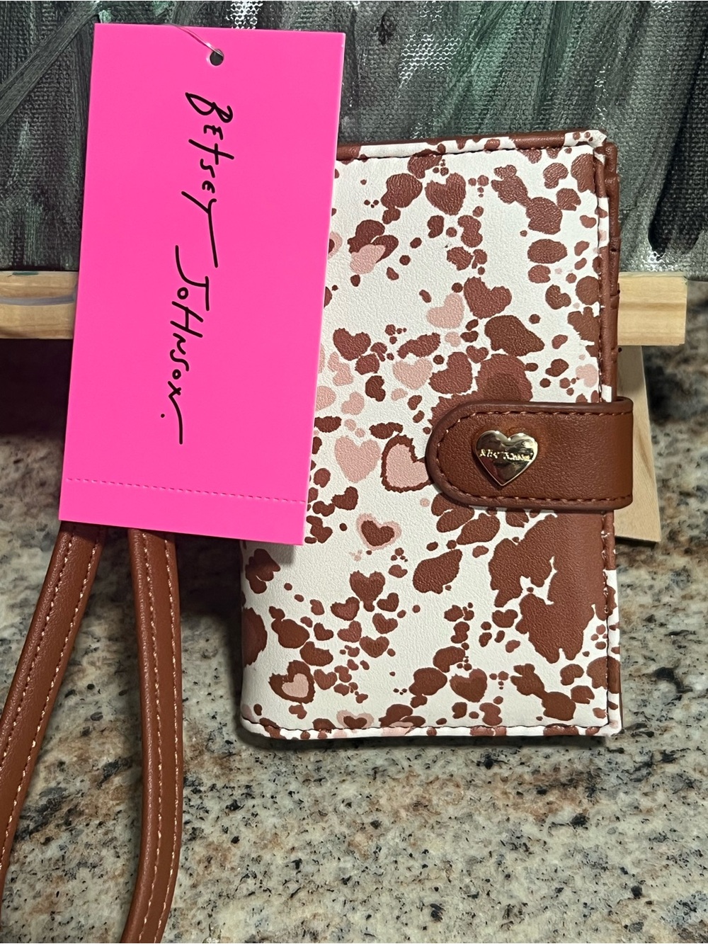 Betsey Johnson Brown and White Cowboy Spot Wristlet Phone Wallet